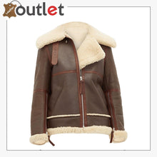 Load image into Gallery viewer, Women Coffee Brown Shearling Leather Jacket