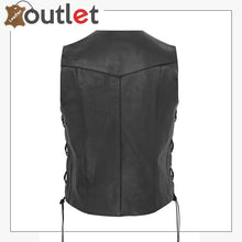Load image into Gallery viewer, Waistcoat Motorcycle Motorbike Leather Vest - Leather Outlet