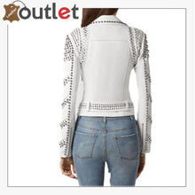 Load image into Gallery viewer, White Lambskin Perfecto Spike-Stud Biker Jacket