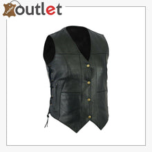 Load image into Gallery viewer, Womens Black Pocket Cowhide Leather Motorcycle Biker Vest