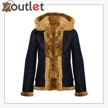 Load image into Gallery viewer, Womens Hooded Sheepskin Jacket B3 Flying Leather Jacket - Leather Outlet