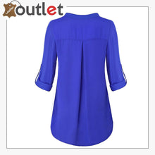 Load image into Gallery viewer, Womens Notch V-Neck Tab Sleeve Button Leather Shirt