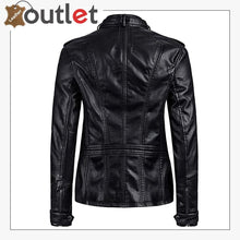 Load image into Gallery viewer, Womens Vegan Leather Bomber Motorcycle Jacket M Black
