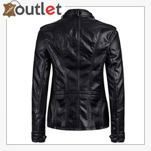 Load image into Gallery viewer, Womens Vegan Leather Bomber Motorcycle Jacket M Black