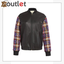 Laden Sie das Bild in den Galerie-Viewer, Wool Blend Tweed & Leather Bomber Jacket - Leather Outlet