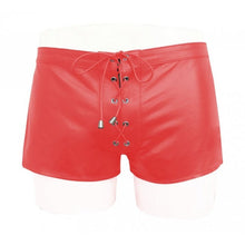 Load image into Gallery viewer, Custom Made Lace Up Style Red Leather Shorts for Men Leather Outlet