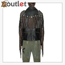 Load image into Gallery viewer, Studded Leather Biker Jacket with Fringe - Leather Outlet