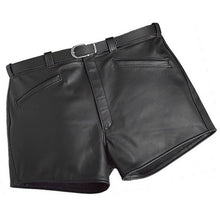 Load image into Gallery viewer, Men Cool Fashion Real Sheepskin Black Leather Shorts Leather Outlet