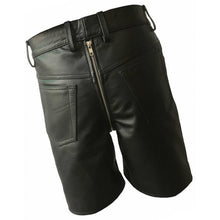 Load image into Gallery viewer, Men Double Zipper Snap Button Front Real Sheepskin Black Leather Shorts Leather Outlet
