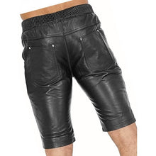 Load image into Gallery viewer, Men Elastic Waist Joggers Real Sheepskin Black Leather Shorts Leather Outlet
