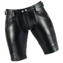 Load image into Gallery viewer, Men Saddle Seat Real Sheepskin Black Leather Shorts Leather Outlet