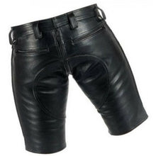 Load image into Gallery viewer, Men Saddle Seat Real Sheepskin Black Leather Shorts Leather Outlet