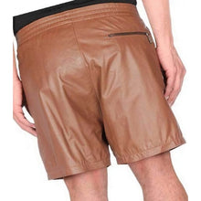 Load image into Gallery viewer, Men Zipper Pockets Real Sheepskin Brown Leather Shorts Leather Outlet