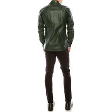 Load image into Gallery viewer, Mens Fashion Wear Real Sheepskin Green Leather Shirt Leather Outlet