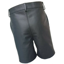 Load image into Gallery viewer, Mens Front Lace Up Real Sheepskin Black Leather Shorts Leather Outlet