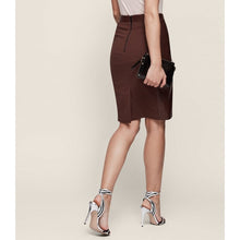 Load image into Gallery viewer, Stretch Panel Brown Leather Body-con Pencil Skirt for Women Leather Outlet