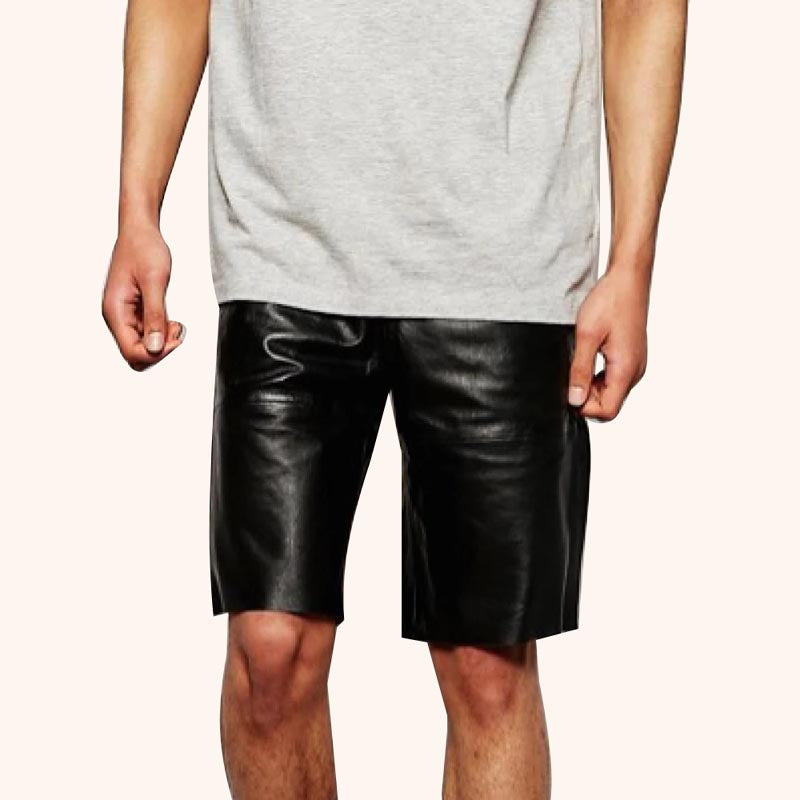 Men’s Matte Black Leather Shorts – Premium Elastic Waist Luxury Shorts