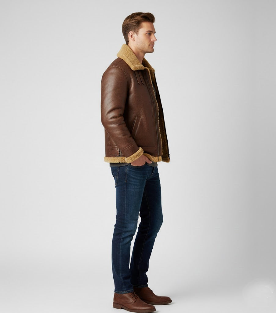 Arctic Expedition Leather Bomber Jacket – Shearling Pilot Coat