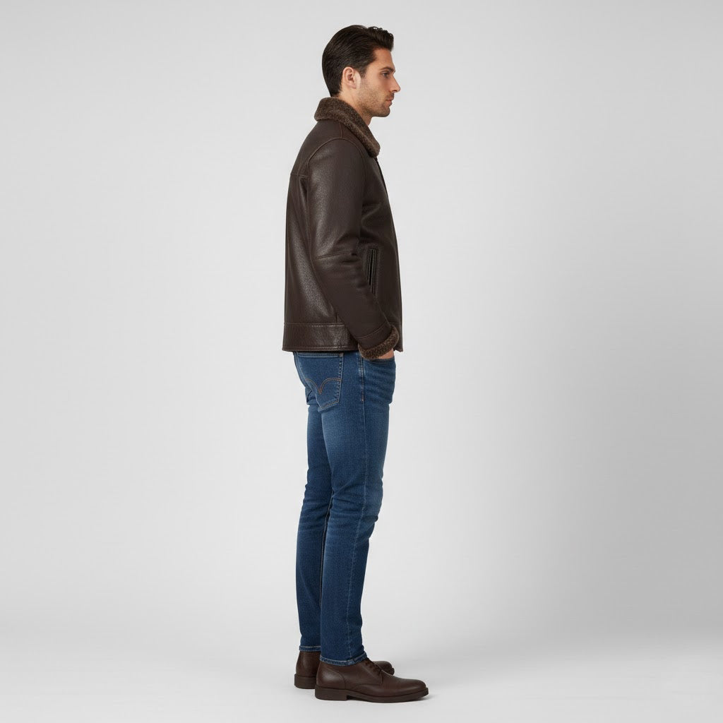 Herren Leder Trenchcoat – Mittellange Winterjacke
