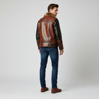 Herren Zweifarbige Leder-Bomberjacke – Tan & Black Fliegerstil