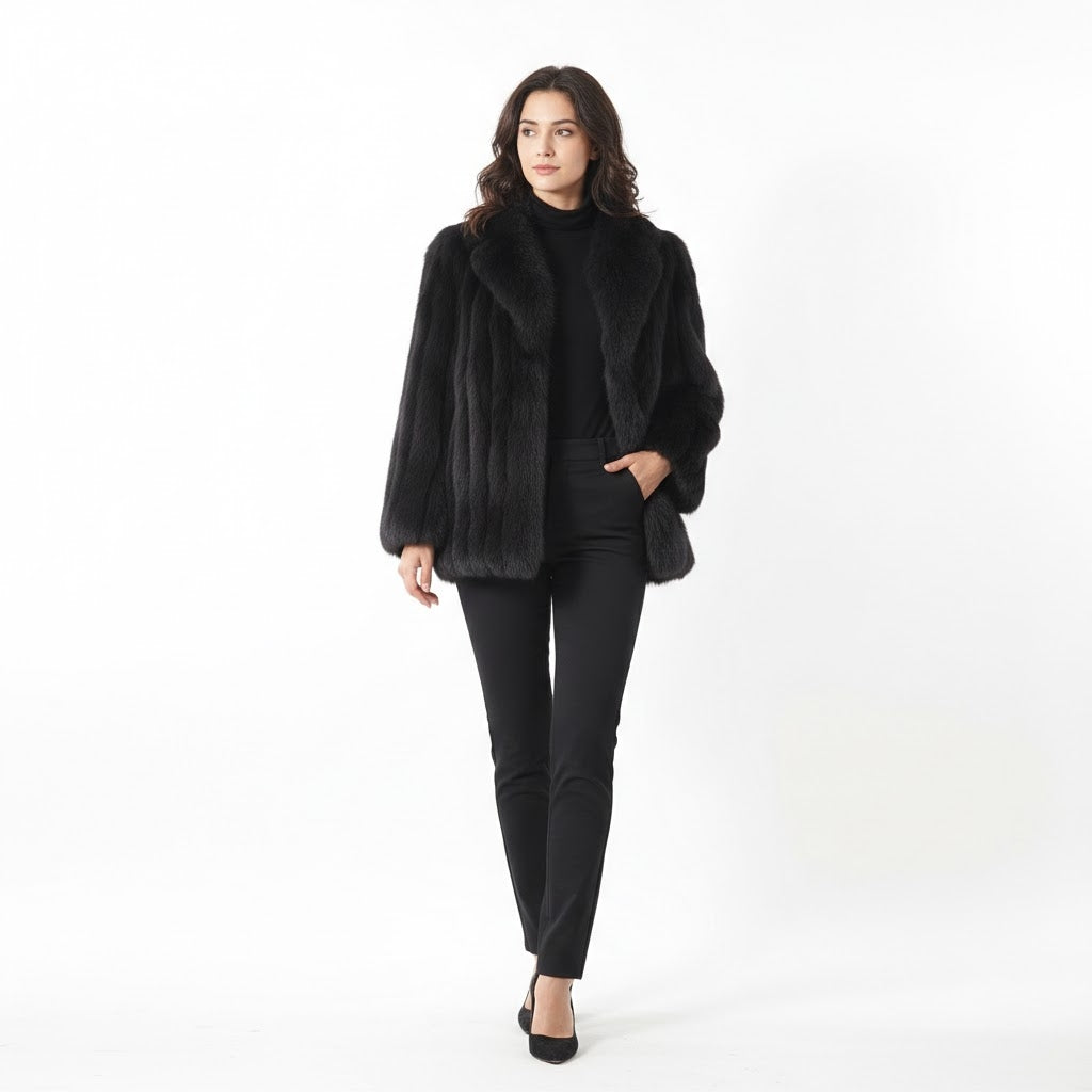 Black Ranch Nerzfelljacke mit Flügelkragen