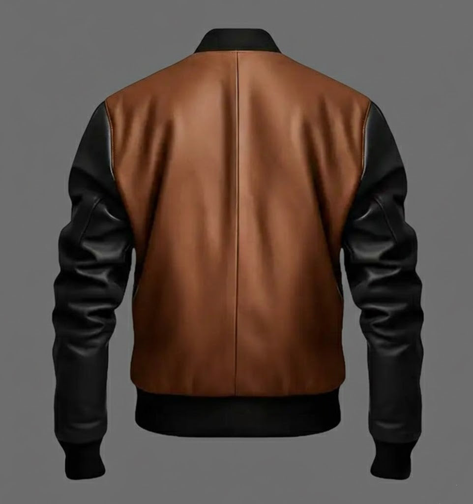 Men’s Tri-Color Leather Bomber Jacket – Real Varsity Style