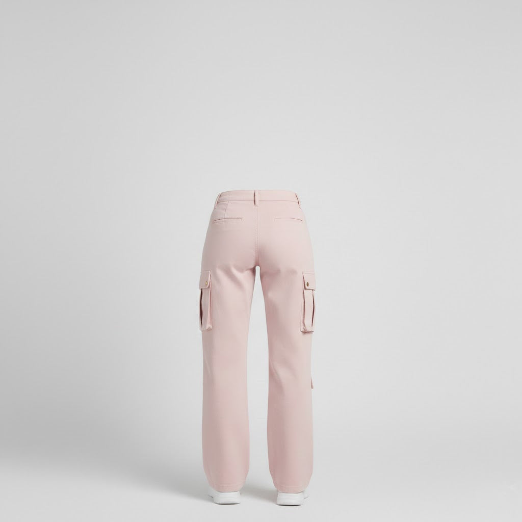 Damen Cargo-Lederhose in Rosenrosa – Weite Utility-Hose aus Echtleder