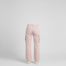 Load image into Gallery viewer, Women’s Rose Pink Leather Cargo Pants – Wide-Leg Genuine Leather Utility Trousers
