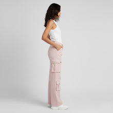 Load image into Gallery viewer, Women’s Rose Pink Leather Cargo Pants – Wide-Leg Genuine Leather Utility Trousers
