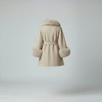 Luxuriöser beigefarbener Kaschmir-Poncho-Cape mit Pelzbesatz