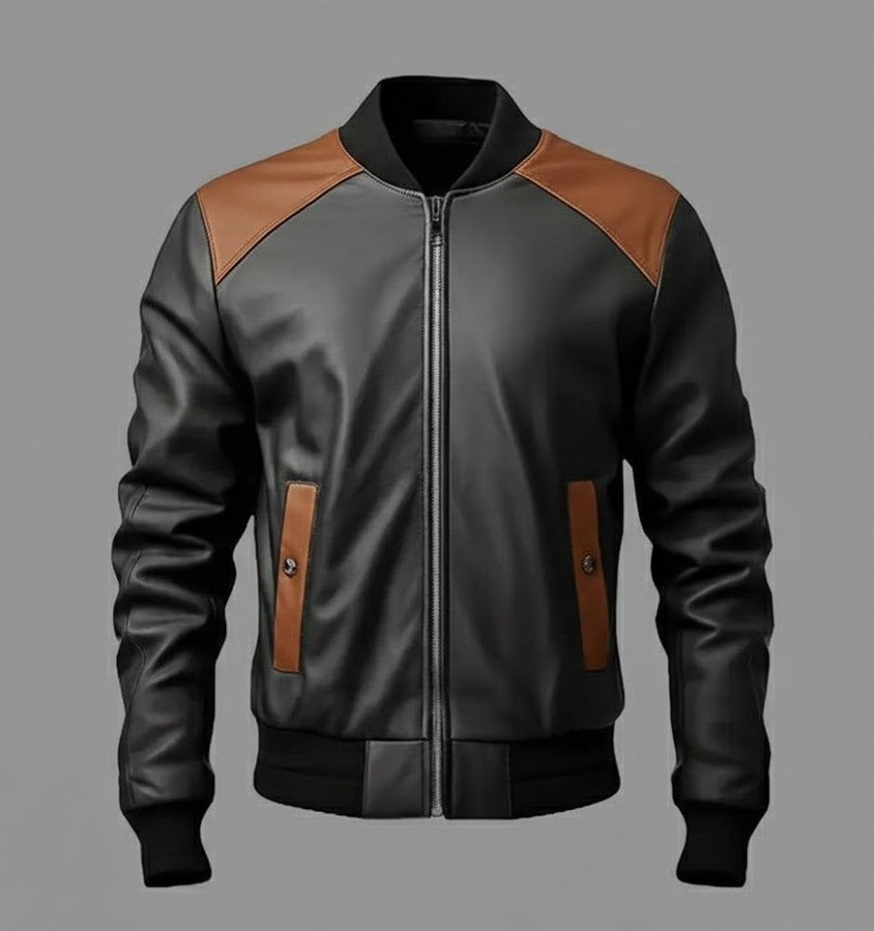 Men’s Tri-Color Leather Bomber Jacket – Real Varsity Style