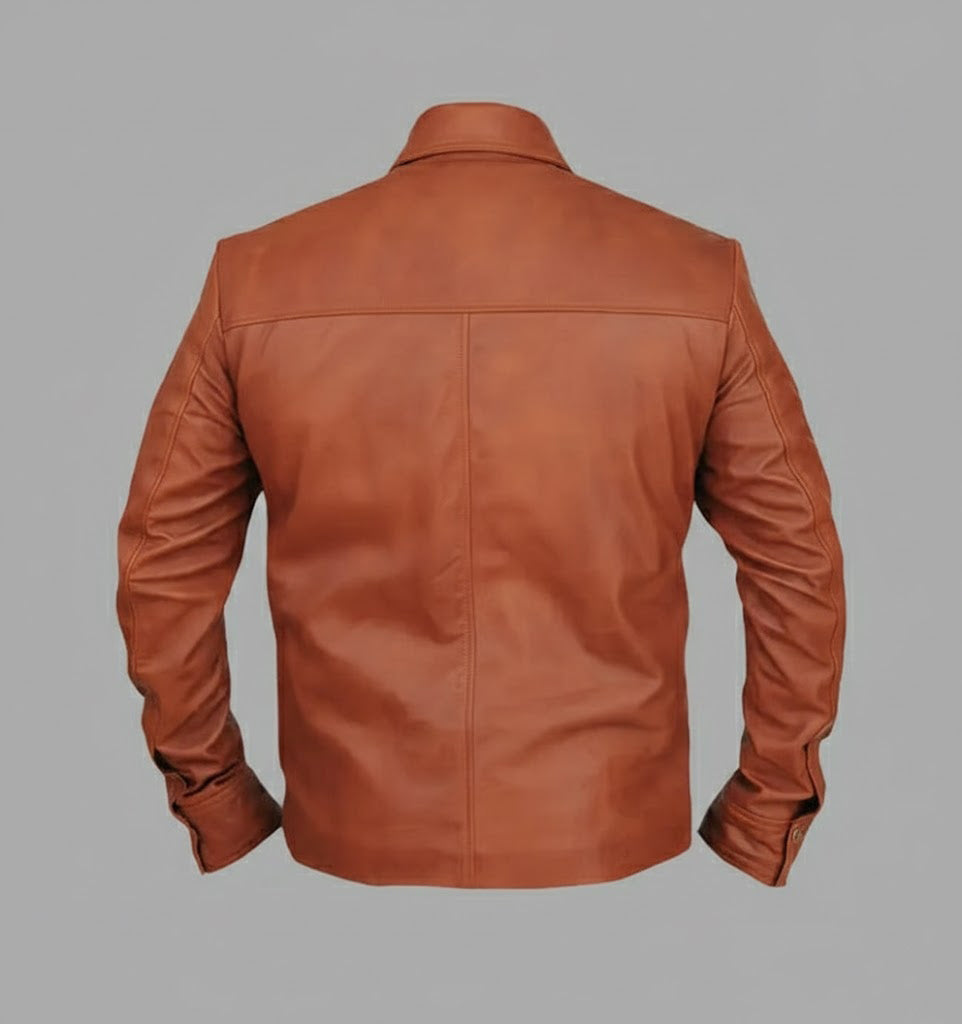 Classic Slim Fit Leather Trucker Jacket for Men