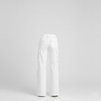 Damen Cargo-Lederhose in Weiß – Weite Beine Premium Echtleder Utility-Hose