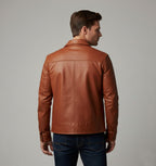 Classic Slim Fit Leather Trucker Jacket for Men