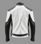 Men’s Two-Tone Cafe Racer Leather Jacket – Black & White Moto Style