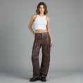 Damen Cargohose aus braunem Leder – Weite Utility-Hose aus Echtleder