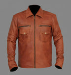 Classic Slim Fit Leather Trucker Jacket for Men