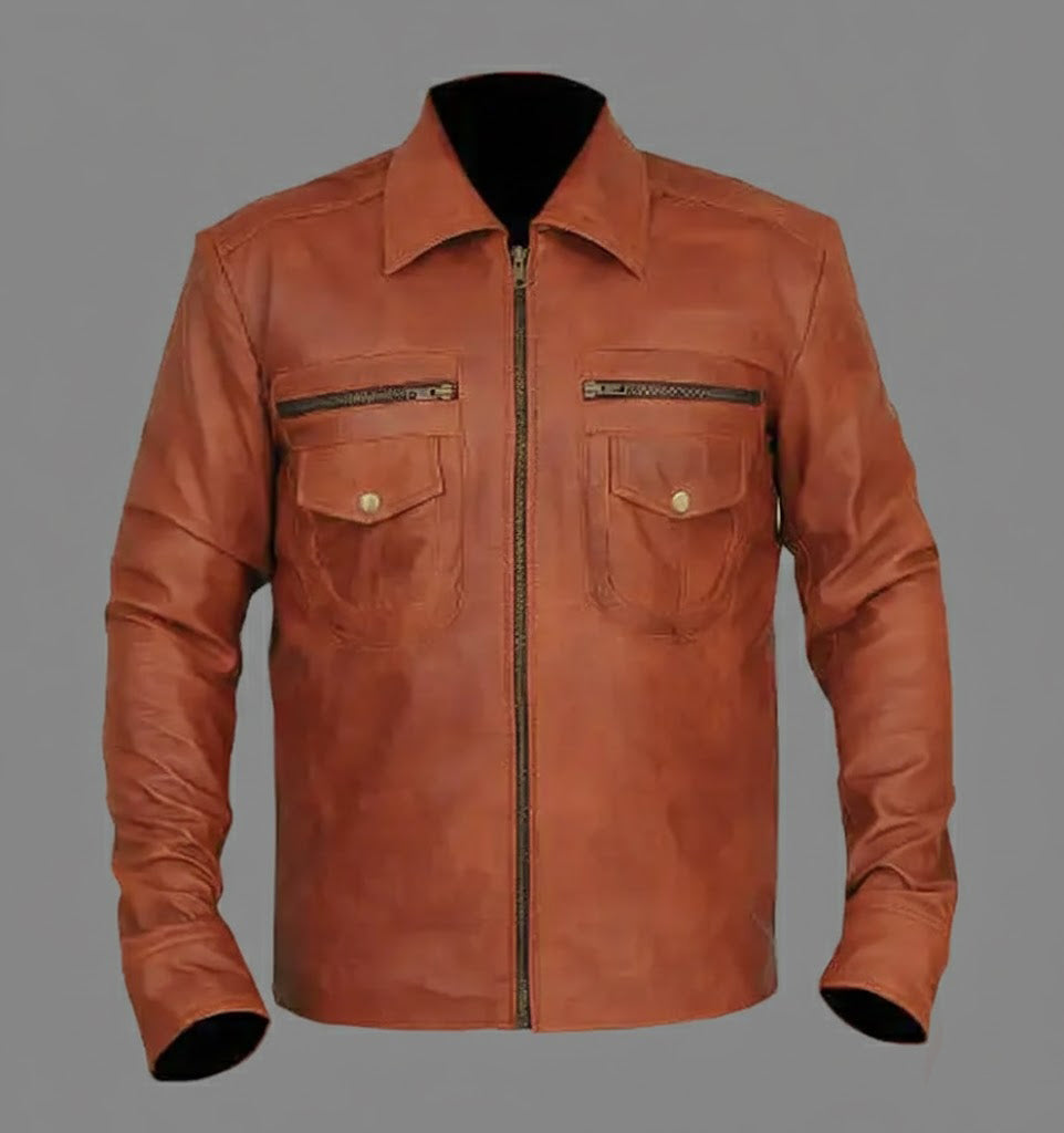 Classic Slim Fit Leather Trucker Jacket for Men