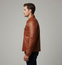 Laden Sie das Bild in den Galerie-Viewer, Klassische Slim-Fit-Leder-Truckerjacke für Herren

