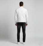 Signature Alabaster White Leather Biker Jacket – Slim Fit Moto
