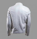 Signature Alabaster White Leather Biker Jacket – Slim Fit Moto