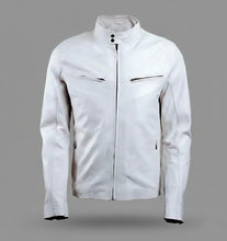 Laden Sie das Bild in den Galerie-Viewer, Signature Bikerjacke aus alabasterweißem Leder – schmale Passform
