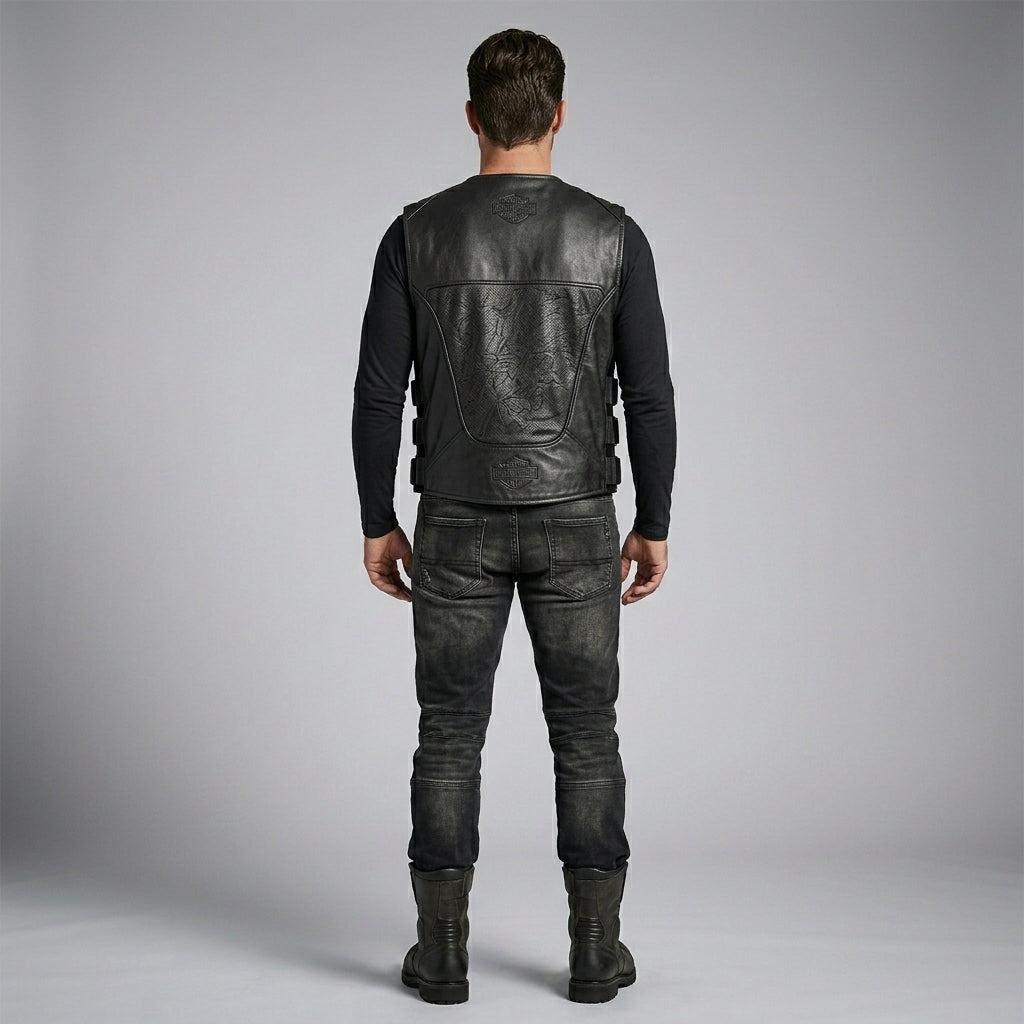 Titan-Flow Perforated Leather Motorcycle Vest – Breathable Moto Style