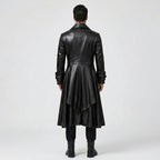 Men’s Black Steampunk Gothic Leather Tailcoat – Victorian Long Coat