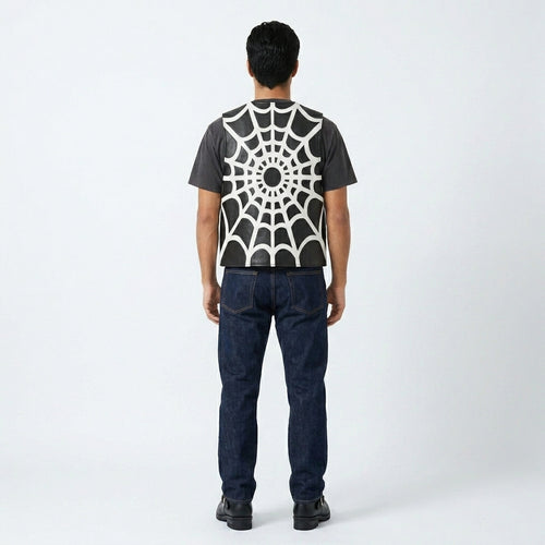 Lederweste mit schwarzem Spinnennetz – Streetwear Biker Edition