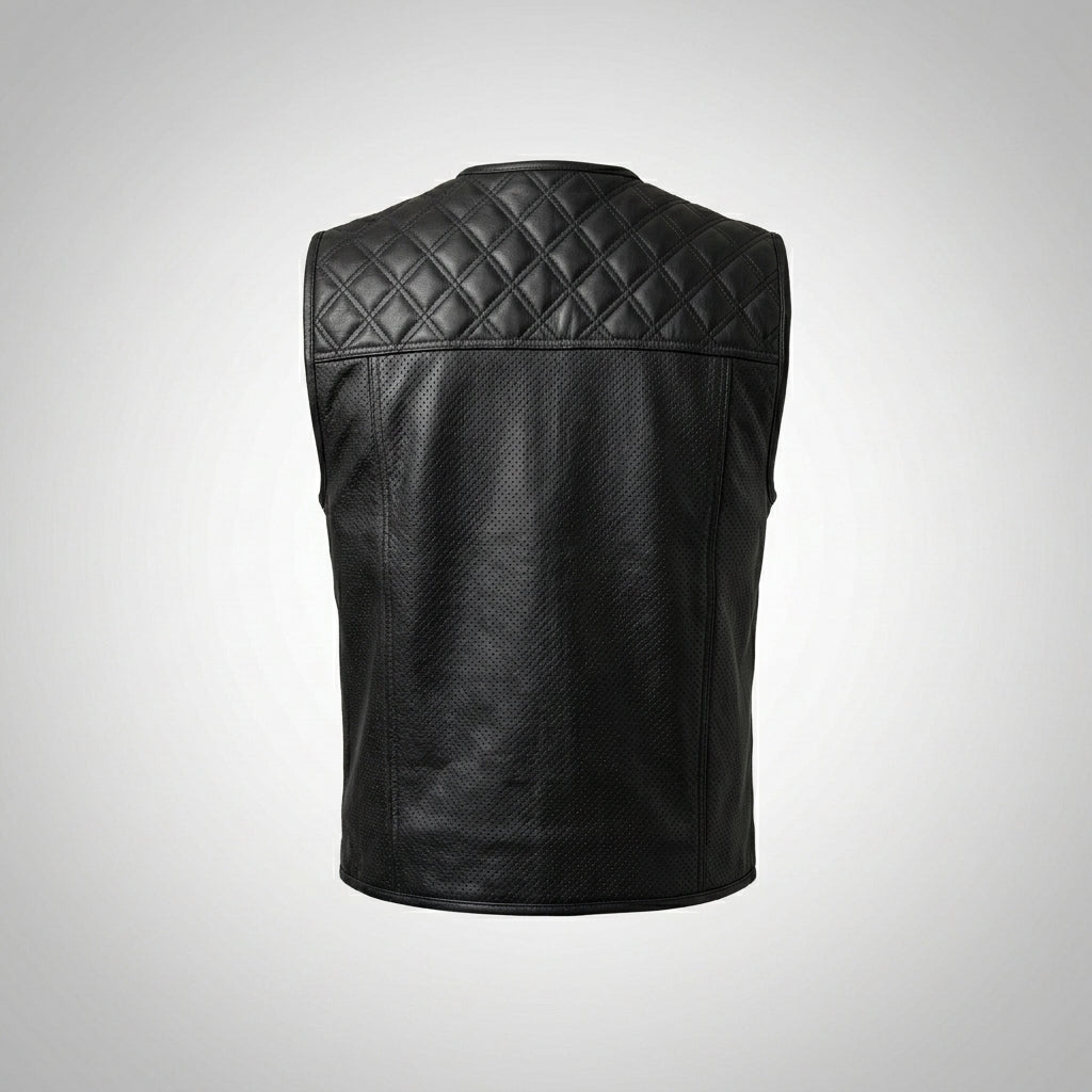 Urban Rider Perforated Leather Motorcycle Vest – Breathable Street Moto