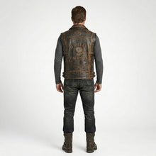 Laden Sie das Bild in den Galerie-Viewer, Distressed Leder Biker Weste für Herren – Klassischer Harley-Stil

