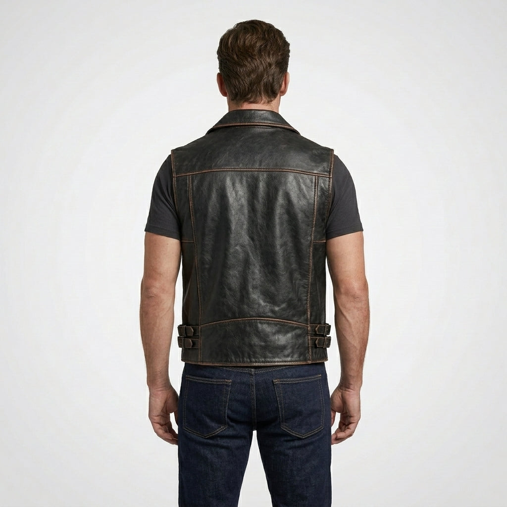 Vintage Cowhide Leather Motorcycle Vest for Men – Classic Biker Style