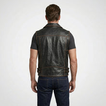 Load image into Gallery viewer, Vintage Cowhide Leather Motorcycle Vest for Men – Classic Biker Style
