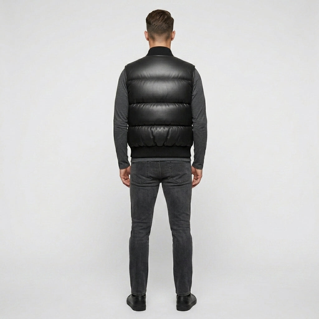 Naro Black Leather Puffer Vest – Buttery Soft Luxury Style
